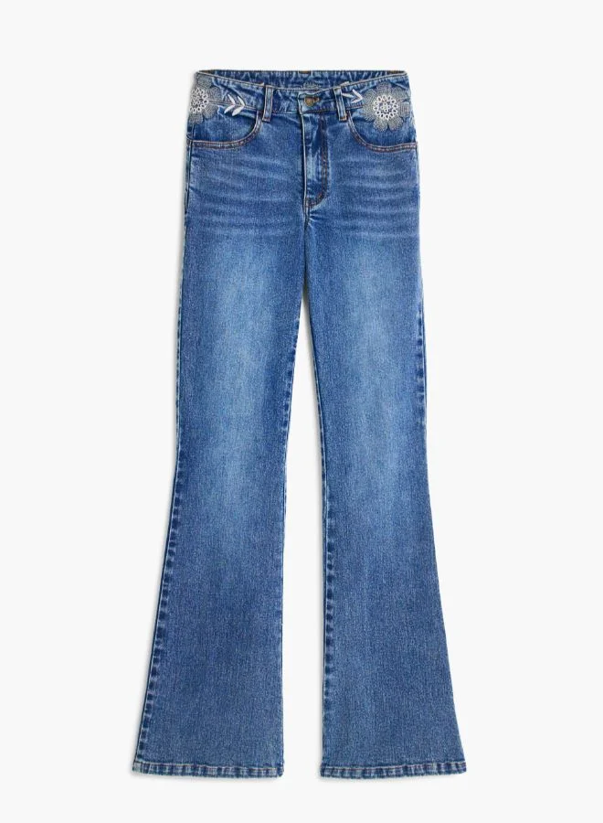 Desigual Blue Flared Denim Trousers for Women | Best Price UAE